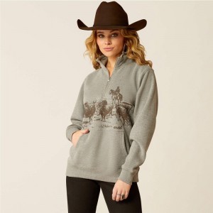 Ariat 1/2 Zip Sweatshirt Szare Polska | SUBALP-923