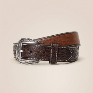 Ariat 1.5" Ostrich Tooled Belt Brązowe Polska | JEVPRD-329