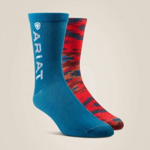 Ariat Adobe Canyon Crew Sock 2 Pair Multi Color Pack Red/Turquoise Polska | KHIGMR-720