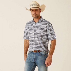 Ariat All Over Print Polo Białe Polska | QKRVAN-914