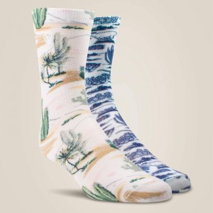 Ariat Arid Landscape Crew Sock 2 Pair Multi Color Pack Cactus/Western Toile Polska | MHKZPC-895