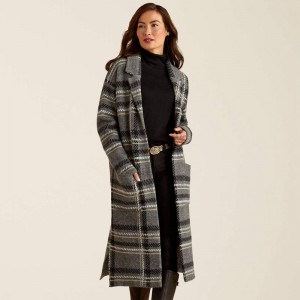 Ariat Ballston Cardigan Charcoal Plaid Polska | NEJPLT-817