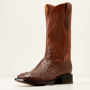 Ariat Bench Made Bassett Western Boot Bourbon Full Quill Ostrich Polska | TKVFXZ-583