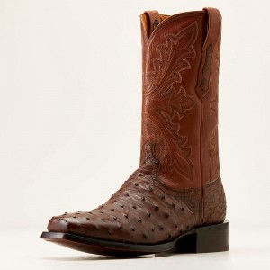 Ariat Bench Made Stilwell Western Boot Bourbon Full Quill Ostrich Polska | JVQZRO-153