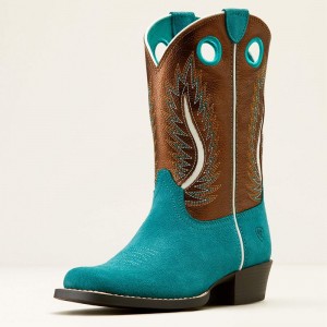 Ariat Bk Futurity Fort Worth Western Boot Teal Suede/Gilded Mocha Polska | YFVZTX-473