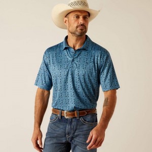 Ariat Charger 2.0 Printed Polo Niebieskie Polska | TCGKND-172