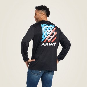 Ariat Charger Americana T-Shirt Czarne Polska | JNQSYT-652