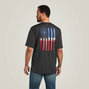 Ariat Charger Vertical Flag Tee Charcoal Polska | BQGFJL-203