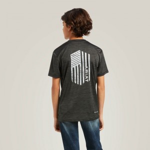 Ariat Charger Vertical Flag Tee Charcoal Polska | DNCWUQ-316