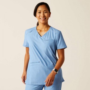 Ariat Clara 6 Pocket Scrub Top Głęboka Niebieskie Polska | KDETQA-645