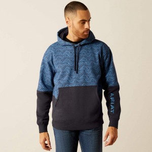 Ariat Color Block Hoodie Niebieskie Polska | SJXRLW-826