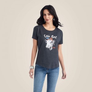 Ariat Cow Gal Tee Charcoal Heather Polska | GIHELU-084