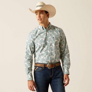 Ariat Eamanuel Fitted Shirt Reef Water Polska | XOGRMJ-264