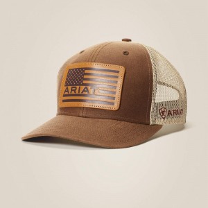 Ariat Flag Patch Mesh Snap Back Cap Brązowe Polska | NFHUPI-982