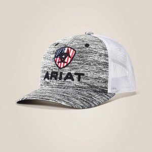 Ariat Flag Shield Mesh Snap Back Cap Szare Polska | SNROAC-249