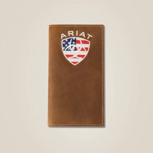 Ariat Flag Shield Rodeo Wallet Brązowe Polska | HSEBUK-274