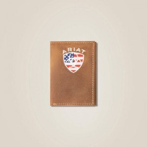 Ariat Flag Shield Trifold Wallet Brązowe Polska | LOTUKJ-025