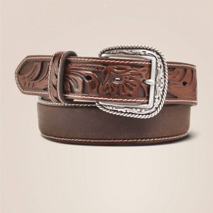 Ariat Floral Embossed Ends Belt Tan Polska | VZXTPW-263