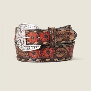 Ariat Flower Tooled Belt Brązowe Polska | FDUEOG-127