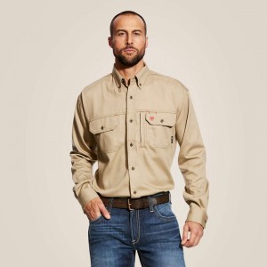 Ariat Fr Solid Vent Work Shirt Khaki Polska | NYVTPK-194