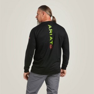 Ariat Fr Stretch Logo T-Shirt Black/Lime Polska | BGNPER-124