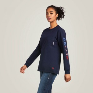 Ariat Fr Stretch Logo T-Shirt Navy/Usa Polska | GXZLHI-238