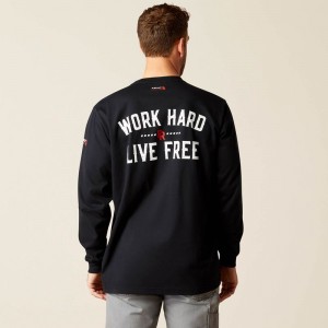 Ariat Fr Work Hard Live Free T-Shirt Czarne Polska | KZVTQA-834