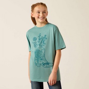 Ariat Garden Boot T-Shirt Niebieskie Polska | UAQHRI-179