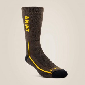 Ariat Heavyweight Merino Wool Steel Toe Performance Work Sock Brązowe Polska | QAEJIR-195