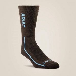 Ariat Heavyweight Merino Wool Steel Toe Performance Work Sock Brązowe Polska | XEGJNU-417