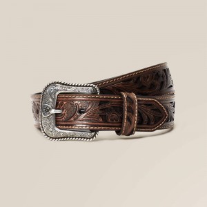 Ariat Leather 1.5" Stamped Buckle Belt Brązowe Polska | BWQJTM-851