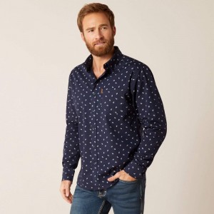 Ariat Marco Stretch Modern Fit Shirt Niebieskie Polska | TRUJBL-496