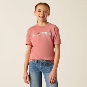 Ariat Mini Cow Squad T-Shirt Różowe Polska | TNXOKR-457