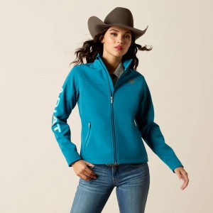 Ariat New Team Softshell Jacket Ocean Depths/Retro Ranch Print Polska | KGPYIX-307