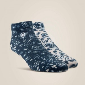 Ariat Paisley Print Ankle Sock 2 Pair Multi Color Pack Natural/Navy Polska | JSICOD-473