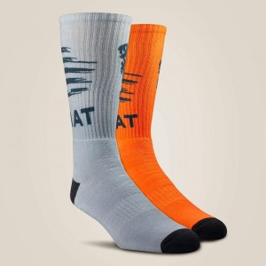 Ariat Patriot Graphic Crew Work Sock 2 Pair Multi Color Pack Grey/Orange Polska | BXHQVC-423