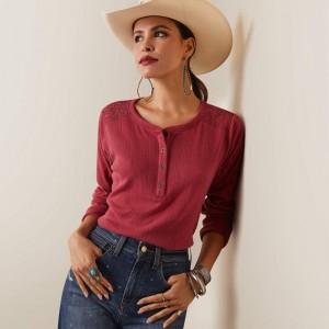 Ariat Pointelle Henley Top Czerwone Polska | RHKZJB-386