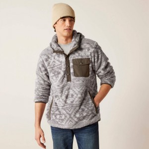 Ariat Polar Bear Fleece Hoodie Jetty Gray Geo Map Polska | XVCMJA-795