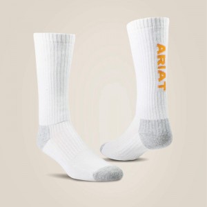 Ariat Premium Ringspun Cotton Mid Calf Work Sock 3 Pair Pack Białe Polska | LWDMPV-317