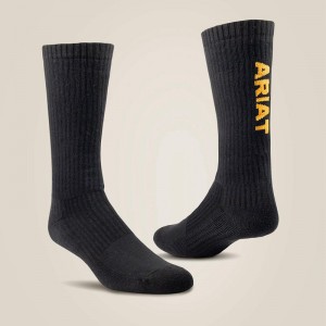 Ariat Premium Ringspun Cotton Mid Calf Work Sock 3 Pair Pack Czarne Polska | WMEFNA-738