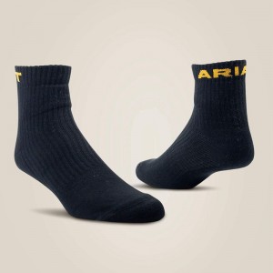 Ariat Premium Ringspun Cotton Quarter Crew Work Sock 3 Pair Pack Czarne Polska | HNYKFW-387