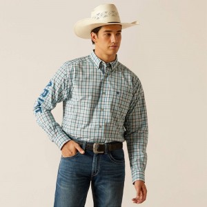 Ariat Pro Series Team Lawrence Classic Fit Shirt Aqua Polska | YGEVJW-024