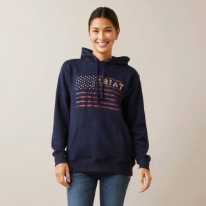 Ariat Real Flying Flag Hoodie Granatowe Polska | VUHPXA-795