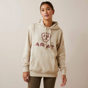 Ariat Real Ombre Shield Hoodie Oatmeal Heather Polska | CVSKYG-170