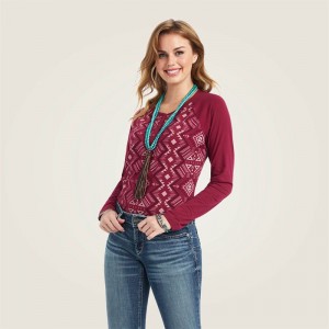 Ariat Real Printed Henley Shirt Czerwone Polska | HVEMWG-398