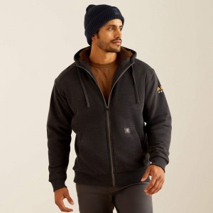 Ariat Rebar All-Weather Sherpa-Lined Full Zip Hoodie Charcoal Heather Polska | AXCQPG-769