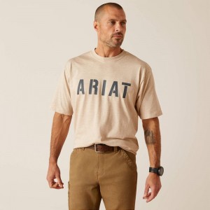 Ariat Rebar Cotton Strong Block Oatmeal Heather Polska | KSQDIT-701