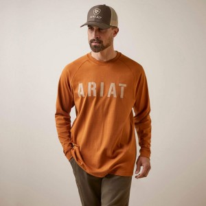 Ariat Rebar Cotton Strong Block T-Shirt Carmel Cafe Polska | XDILGB-267