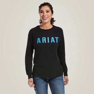 Ariat Rebar Cotton Strong Block T-Shirt Czarne Polska | KJXFDV-495