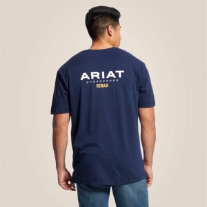 Ariat Rebar Cotton Strong Logo T-Shirt Granatowe Polska | LYZFVJ-459